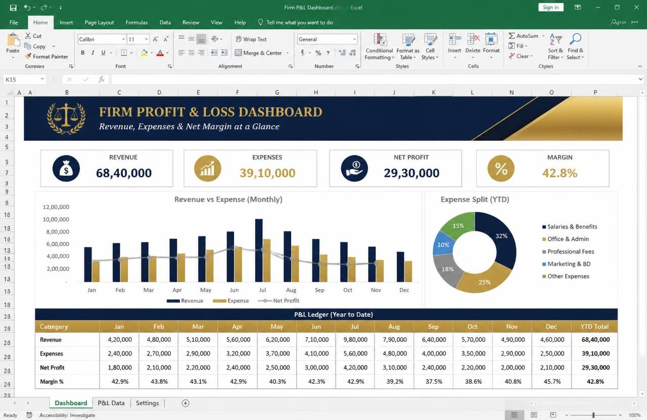 Firm Profit & Loss Dashboard — Excel dashboard preview
